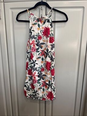 Roxy Women’s White Floral Halter Tank Sundress Pink Red Blooms Sz 6